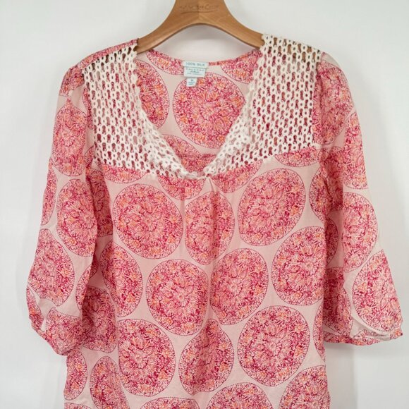 Calypso St. Barth For Target 100% Silk Pink pattern  Blouse  tunic size Medium - Picture 7 of 10